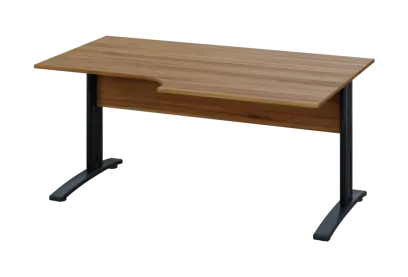 ERK 18 - 168 stůl kancelářský, rohový, pravý, kovová podnož černá, deska 18 mm, široký 1600 mm, ořech světlý